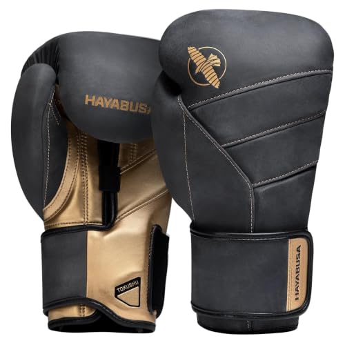 Hayabusa T3 LX Leather Boxing Gloves - Obsidian/Gold, 12oz