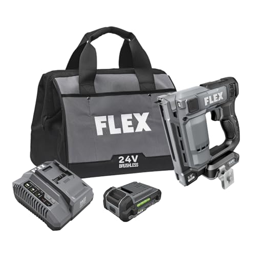 FLEX 24V Brushless Cordless 3/8-inch Crown Stapler Kit with 2.5Ah Lithium Battery and 160W Fast Charger - FX4521-1A