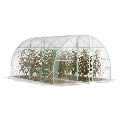 Outsunny Serre de Jardin Tunnel 4 x 3 x 2 m 12 m² avec Porte à charnières bâche en PE 150 g/m² pour Légumes Plantes Fleurs