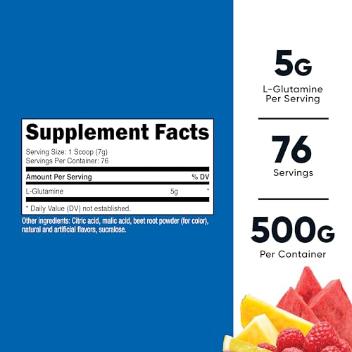 Image of Nutricost L-Glutamine Powder (Fruit Punch) 500 Grams, 76 Servings