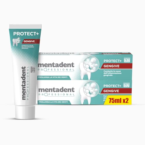 Mentadent Professional Zahnpasta Protect+ Zahnfleisch, bekämpft die Ursachen von Zahnfleischentzündungen, mit biokompatiblen Mineralien und Zink, Format 2 x 75 ml