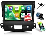 CAMECHO 2G+64G Android Car Stereo for Mitsubishi Outlander 2007-2012 / Peugeot 4007 2009-2012 with Wireless CarPlay Android Auto, 9" Touch Screen Bluetooth Car Radio with GPS WiFi FM Backup Camera
