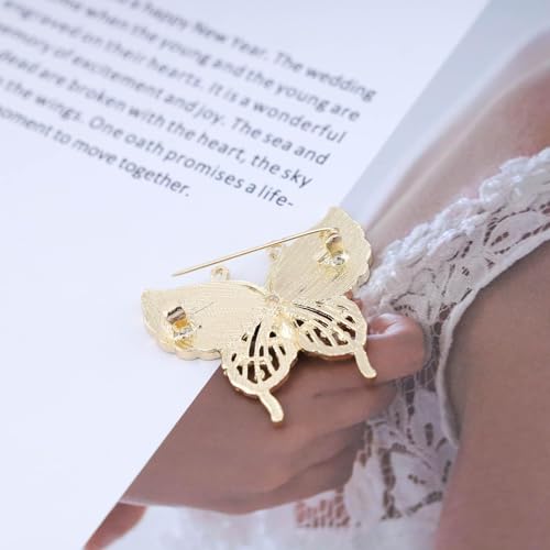 Image of Pearl Shell Resin Butterfly Brooch Pin Sparkly Crystal Butterfly Brooches Pin Lepel Pin Hollow Butterfly Wing Brooch Pin Rhinestone Butterfly Brooch Pin Decorative (Green Resin 1)