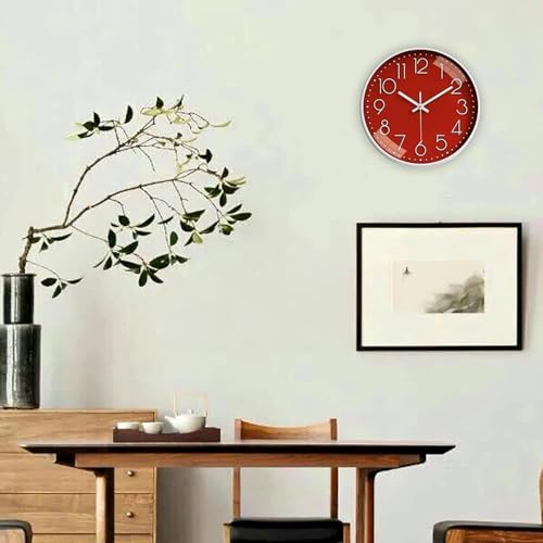 Image of TEKCOOL Plastic Digital Wall Clock 12 inch Silent Quartz Decorative Non-Ticking Classic Clock Battery Operated Round Easy to Read for Room /Home /Kitchen /Bedroom /Office /School- (Red);