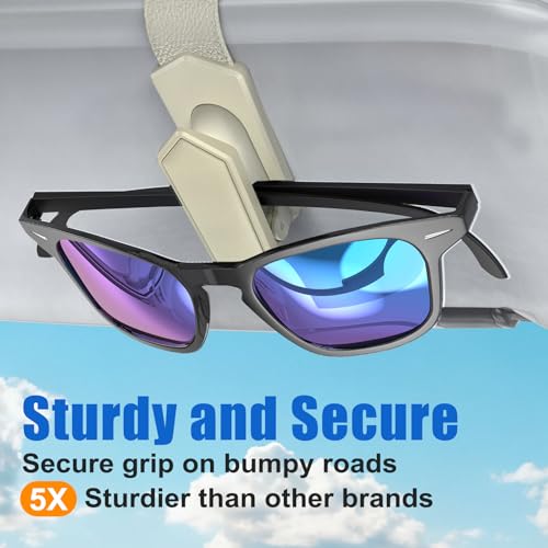 Image of Veharvim One-Handed-Operation Sunglasses Holder for Car, Visor Sunglass Holder Clip, Car Accessories Interior, Universal Fit Silicone Padded Visor Sunglass Holder Car, Unmatched Durability (2 Pack)