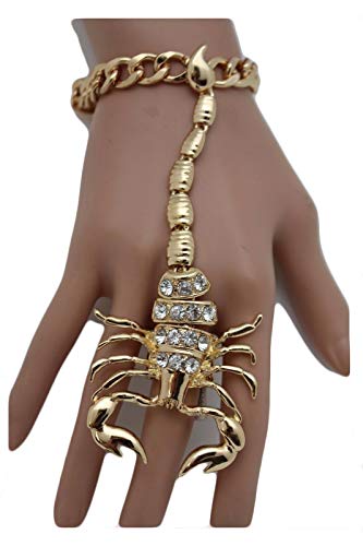 Tfj Women Fashion Jewelry Hand Chain Metal Long Scorpion Wrist Bracelet Slave Ring Gold #TOP3