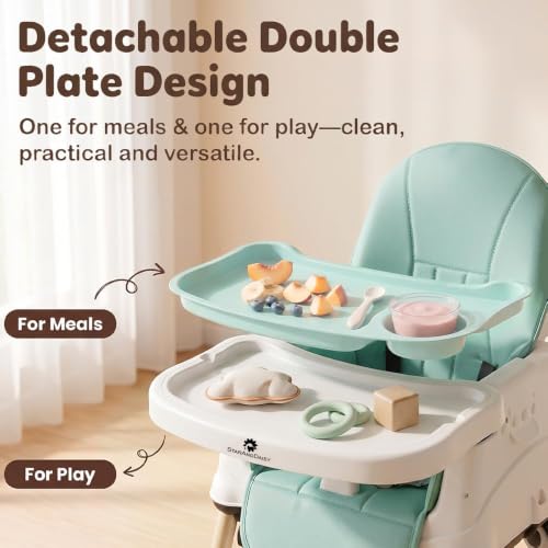 Image of StarAndDaisy High Chair for Baby /Baby Feeding Chair for 0 to 5 Years with 4 in-1 Multifunctions /High Chair with Wheels,Height Adjustable, Detachable Tray & 3-Point Safety Belt - Green