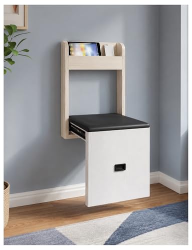 Genérico Banco Zapatero Detrás de la Puerta, Banco Abatible de 40 cm de Ancho con Fondo Plegado de 7 cm, Cojín de PU y Bandeja Superior, para Entrada, Pasillo y Armario(L)