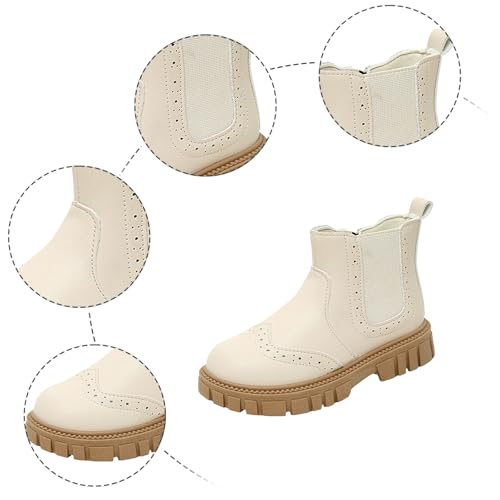 IWIHMIV Girls Ankle Boots Kids Short Boots With Zipper Casual Non Slip Thick Sole Leather Booties for Toddler4