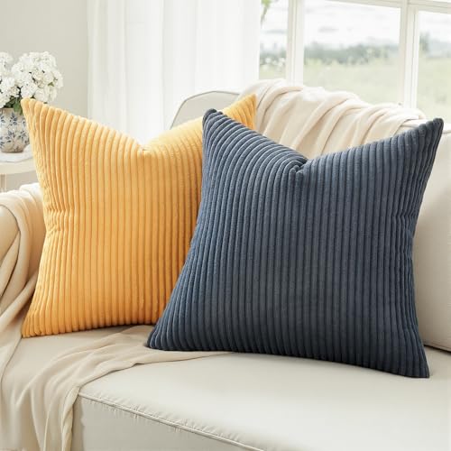 Image of Topfinel Burnt Orange and Blue Couch Pillows Pack of 4 Decorative 16x16 Inch Velvet Pillow Covers for Bed Accent Modern Corduroy Pillowcase Sofa Livingroom Home Decor