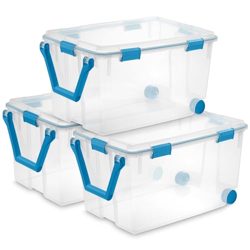Sterilite 3-Pack Gasket Box, Weather-Resistant Storage Bins with Latching Lids, 120 Quart...