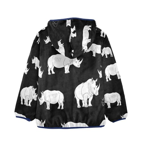 Rhino Pattern on Black Toddler Fleece Jacket Girl Boys Hooded Fleece Jacket Coat Warm Outwear Zip-up 3-10T2