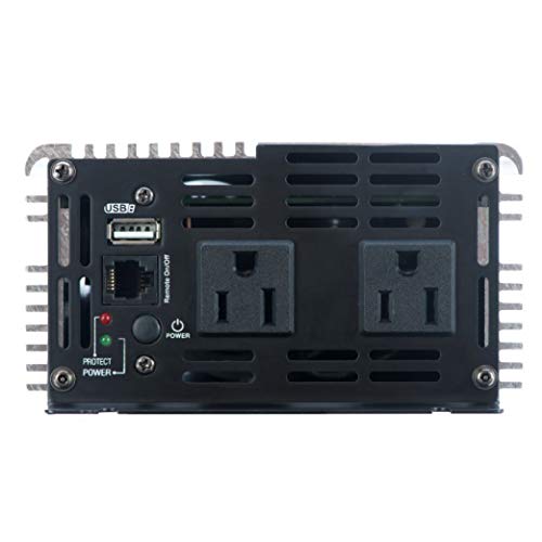 GoWISE Power 1000W Pure Sine Wave Inverter 12V DC to 120V AC with 2 AC Outlets + 1 5V USB Port, 2 Battery Cables, and Remote Switch (2000W Peak) PS1002