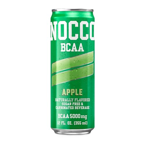NOCCO Zero Sugar BCAA Drink, Apple - 12 Fl Oz (Pack of 12) - 0mg Caffeine, Sugar Free with Branched Chain Amino Acids, Carbonated & Low Calorie, B Vitamins, Grab & Go Performance Beverage