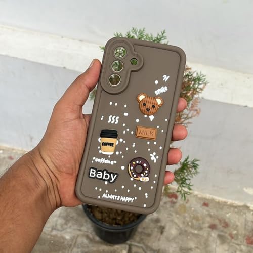 Image of Outlouders Back Cover for Samsung Galaxy A56 5G | 3D Cartoon Bear Cute Fun Silicone Full Body Protection Bumper Case (Brown)