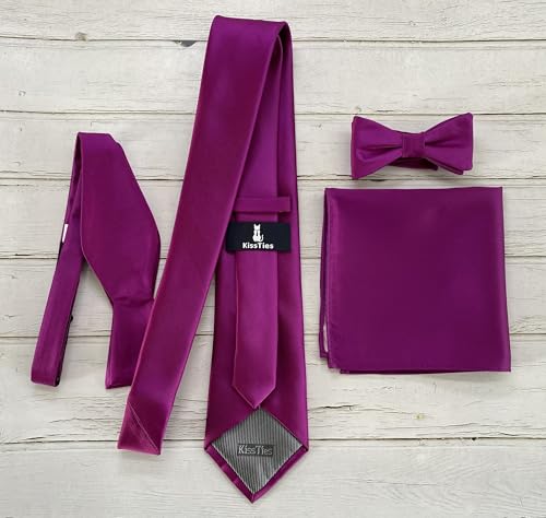 Image of KissTies 6PCS Satin Pocket Square Plain Color Handkerchief Gift Set