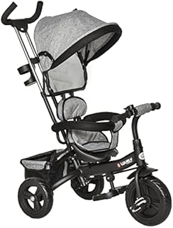 HOMCOM 4 in 1 Tricycle for Kids Toddler Trike with Parent Handle Push Along Pedal Trike Removable Canopy Safety Belt Storage Footrest for 18 Months to 5 Years Grey