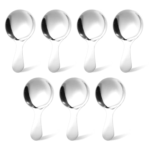 7 PCS Silver Short Handle Stainless Steel Scoops for Coffee, Tea, Salt, Sugar, Condiments and Dessert - Mini Measuring Spoons for Canisters