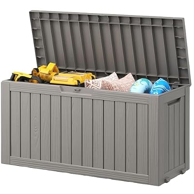 NUNU LAB 74 Gallon Outdoor Storage Box,Resin Large Sturdy Deck Box, Backyard Outside Storage Box Waterproof with Double Wall Panels,Garden Box,Package Delivery Box,Outdoor Hose Storage Bin