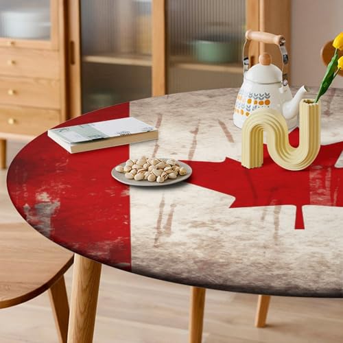 Nappe ronde ajustée imperméable et élastique motif Canada rétro - 6