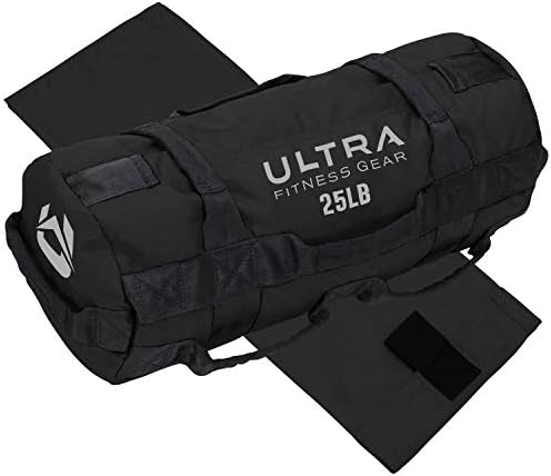 Ultra Fitness Workout Exercise Sandbags - Heavy Duty Sand-Bag, Functional Strength Training, Dynamic Load Exercises, WODs, General Fitness and Military Conditioning (Small 25lbs, Black)