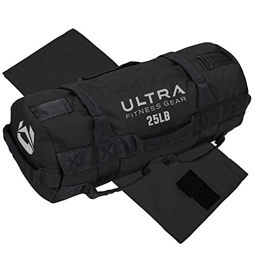 Ultra Fitness Workout Exercise Sandbags - Heavy Duty Sand-Bag, Functional Strength Training, Dynamic Load Exercises, Wods, General Fitness And Military Conditioning (Small 25Lbs, Black) #TOP4