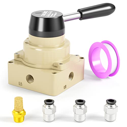 TAILONZ PNEUMATIC Rotary Lever Hand Valve HV-02 1/4&rdquo;NPT Air Flow Control 3 Position 4 Way