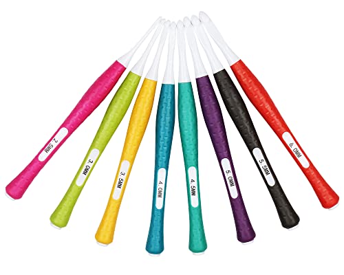 Aeelike 8 Stück Häkelnadel Set Inline Ergonomische Häkelnadeln, Rutschfest Häkelnadeln Set mit Weicher Griff aus TPR-Silikon für Häkelgarn, 2,5-6,0 mm Leichtes Häkelnadelset für Anfänger Cover