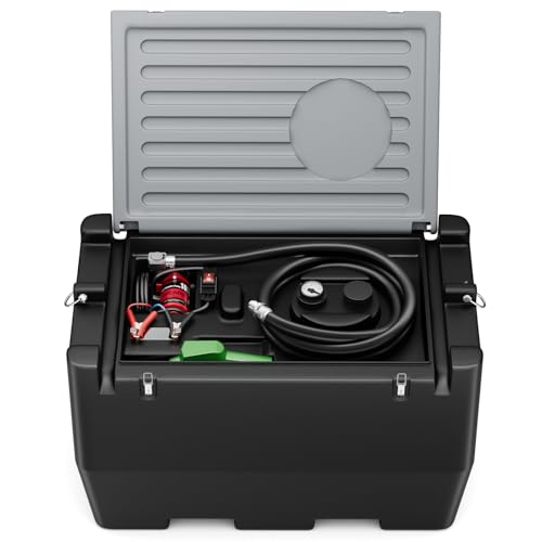 Portable Tank, 50 Gallon for Gasoline & Diesel, Fuel Tank with 10.6 GPM Fast Flow Rate 12V DC Transfer Pump,13.1 ft Power Cord Portable Diesel Tank, Black