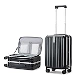 Hanke Cabin Luggage Front Opening Cabin Suitcase Carry on Hand Luggage 20 Inch Hard Shell Suitcase with Lock and 4 Dual Spinners Suitcases with Wheels,Black