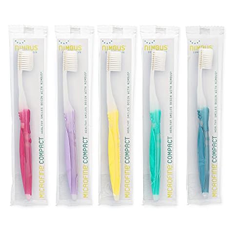 Nimbus Extra Soft Toothbrushes (Compact Size Head) Periodontist Design Tapered Bristles for Sensitive Teeth and Receding Gums, Individually Wrapped Plaque Remover Toothbrush (5 Pack, Colors May Vary) Cover