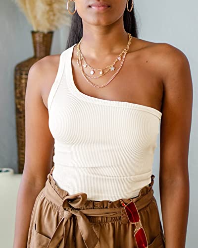Womens One Shoulder Tops Summer Sleeveless Ribbed Tank Top Casual Slim Basic Tees3