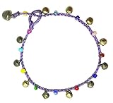 Bijoux de Ja Handmade Varicolored Glass Bead Bells Purple Cord Anklet Bracelet 10 Inches (AkSP08)