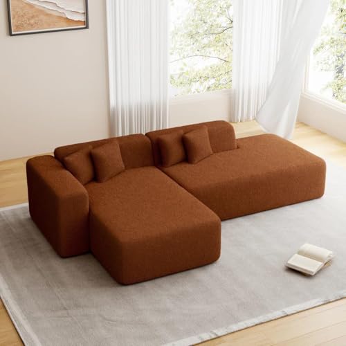 Image of Modern Classic L Shape Sectional Sofa Set, Chesterfield Style 4 Seater Sofa Set with Pillows for Living Room, Bedroom and Office and Hallway Colour (Brown L-S)