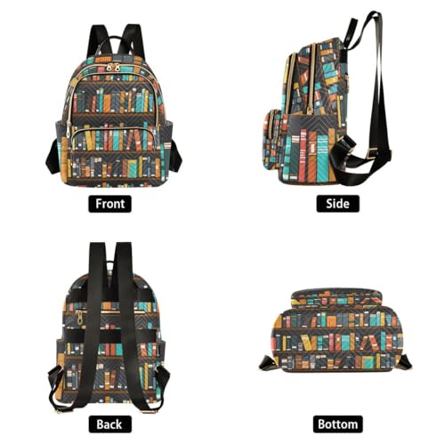 Image of ALAZA Bookshelves Library Women Backpack Purse Ladies Fashion Shoulder Bag Daypack Travel Bag 10L