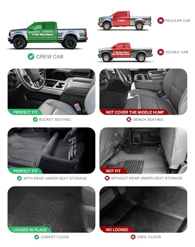 Image of Color TPE Floor Mats 2019-2026 for Chevrolet Silverado /GMC Sierra 1500 & 2500HD /3500HD 2020-2026 | Crew Cab | Without Rear Underseat Storage | All-Weather Floor Liners Full Set, Titan Gray