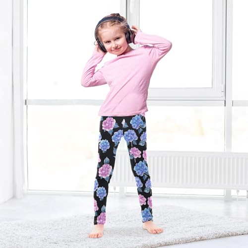 Blue Red Hydrangea Girls Casual Leggings for Kids Printed Long Pant Bottoms Stretch and Soft4