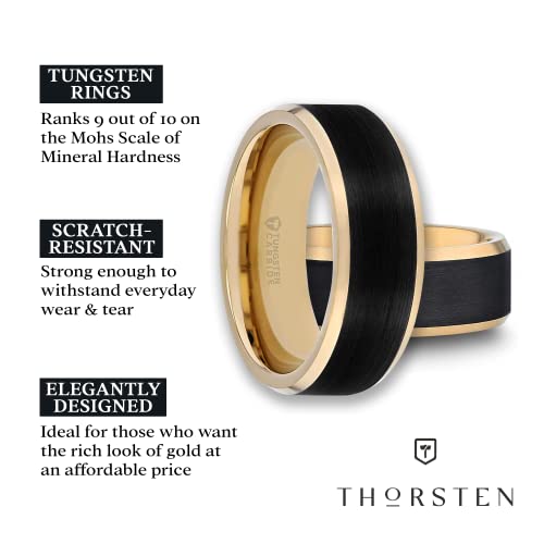 Thorsten Gaston | Tungsten Rings For Men | Tungsten | Comfort Fit | Custom Engraving | Gold Plated Tungsten Wedding Ring Band With Flat Black Matte Brushed Inlay - 6Mm - Size 9 #TOP3