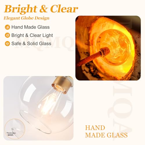 Image of 1 Pack Gold Globe Pendant Lights, Mid Century Gold Pendant Light Fixtures, Globe Pendant Lights Kitchen Island with Clear Glass Shade Adjustable Hanging Fixture for Dining Room (Bulbs not Included)