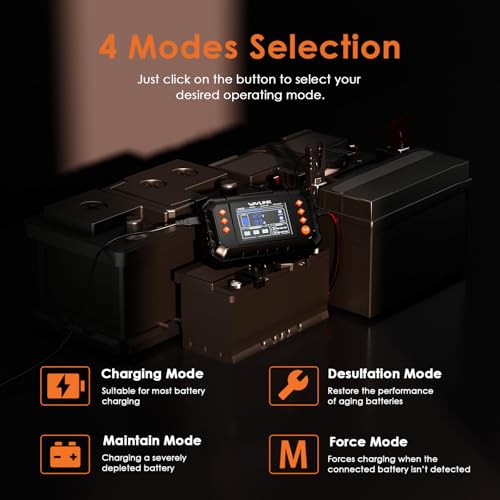 WAVLINK Smart Battery Charger, 20-Amp, Car Battery Charger with LCD Display, for 6V/12V/24V Lead-Acid/Lithium/LiFePO4 Batteries, Trickle Battery Maintainer and Desulfurizer for Car, Boat, Motorcycles - Image 4