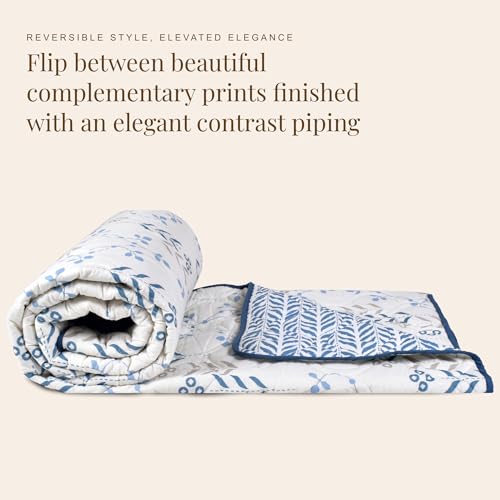 Image of HUESLAND Reversible AC Quilt Blanket Single Bed | 100% Cotton Quilted Shell, Super Soft 120 GSM Microfibre Wadding | Lightweight Comforter for All Weather Use | Petal - 55 x 88 inches