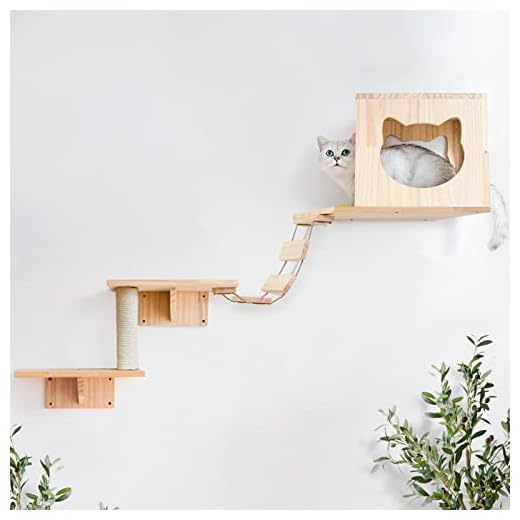 Cat Wall Shelves, Cat Shelves Perches for Wall, Cat Wall Steps Set 5PCS Wall Mounted Cat Furniture 1 Cat Condos House, 2 Cat Wall Shelves, 1 Cat Scratching Post, 1 Cat Bridge Ladder