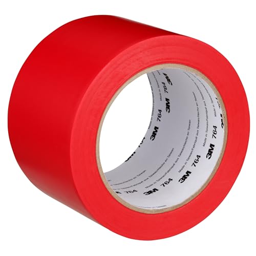 Image of 3M Vinyl Tape 764, General Purpose, 3 in x 36 yd, Red, 1 Roll, Light Traffic Floor Marking Tape, Social Distancing, Color Coding, Safety, Bundling
