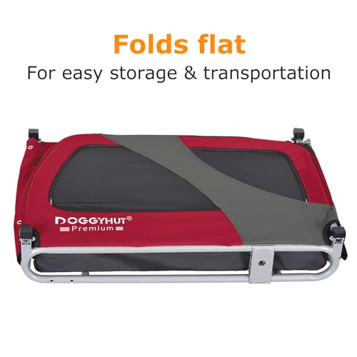DOGGYHUT® Premium XL Hundefahrradanhänger bis 45 kg Fahrradanhänger für Hunde Hundeanhänger für Fahrrad große Hunde 80103 (ROT/SCHWARZ)