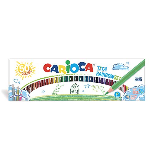 Carioca Tita Set Rainbow, 50 Lápices De Colores, Set De Lápices De Resina Hexagonal, Lápices De Colores Para Niños Y Adultos, Para Dibujar Y Colorear, Escritura Suave, Colores Variados