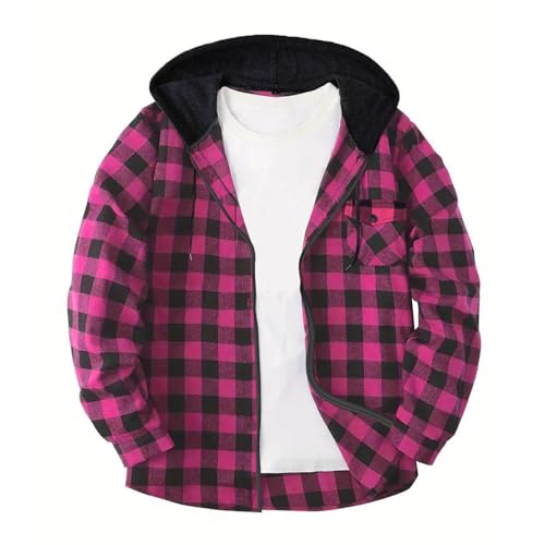 ABABC Flannel Shirt for Men Long Sleeve Zip Up Plaid Hoodies Jacket Stylish Lightweight Hooded Shirt with Pockets4
