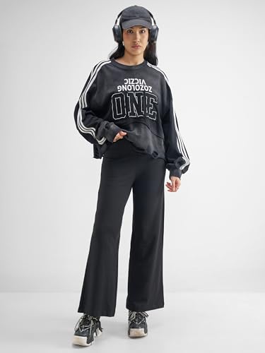 Image of Tokyo Talkies Pure Cotton Flared Wide Leg Trousers | Mid-Rise with Side Pockets|Casual Pants