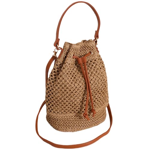 Straw Bucket Bag, Straw Shoulder Bag, Bucket Purse, Strap Beach Wicker Purse Drawstring Closure, Woven Crossbody Bag for Women Vacation, Green