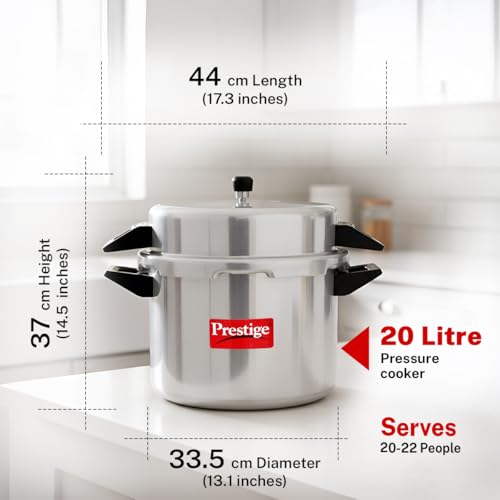 Image of Prestige 20 Litre Aluminium Popular Outerlid Pressure Cooker |Virgin Aluminium| Gas Compatible|Controlled Gasket Release System|5 years warranty|ISI Certified