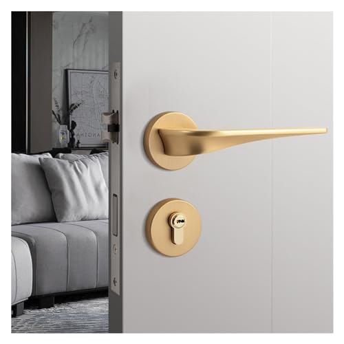 Serrure dorée de porte magnétique haut de gamme en cuivre brossé pour intérieur - 6
